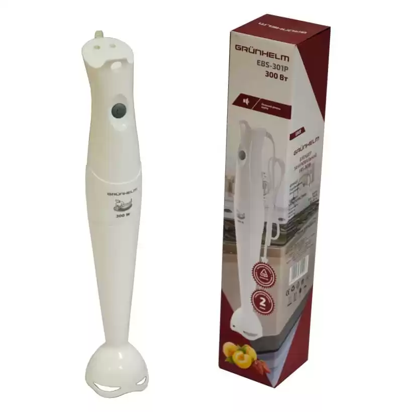 Блендер погружной GRUNHELM EBS-301P белый цвета, позволяет легко и быстро измельчить продукты за считанные секунды, 300W - изображение 1