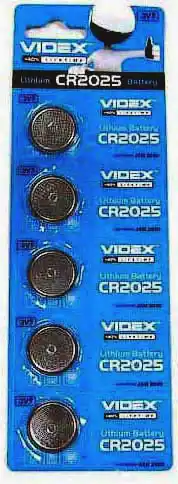 Батарейка CR2025, Videx, 3 V, літієва, бл. 5/1, аналоги: 5003LC, BR2025, DL2025, ECR2025, SB‑T14, AWI L12 - зображення 1