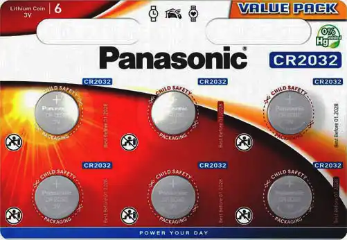 Батарейка CR2032 Panasonic, 3 V, літієва, бл. 6/1, аналоги: DL2032, ECR2032, BR2032, KCR2032, L2032 - зображення 1