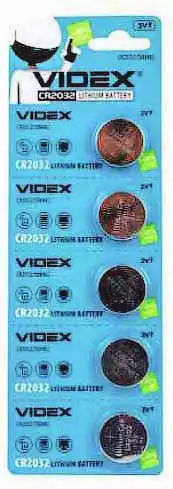 Батарейка CR2032 Videx, 3 V, літієва, бл. 5/1, аналоги: CR2032, DL2032, 5004LC, BR2032, ECR2032, KCR2032, L2032 - зображення 1
