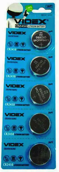 Батарейка CR2450 Videx, 3 V, літієва, бл. 5/1, аналоги: DL2450, ECR2450, BR2450, KCR2450, L2450 - зображення 1