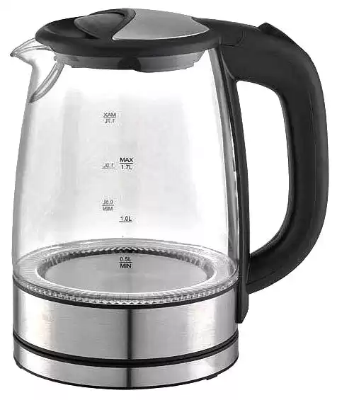 Електрочайник GRUNHELM EKG-1988BS, скляний, чорний, 1,7л, дисковий, 2200 Вт, LED підсвічування - зображення 1