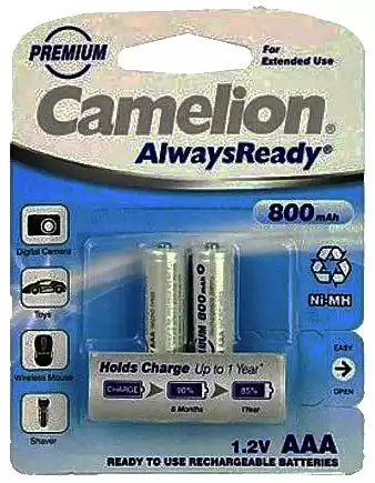 Аккумулятор AAA Ni-MH Camelion 800 mAh, 1.2V, (бл.2/1) - изображение 1