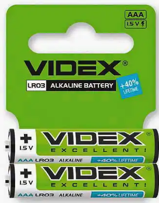 Батарейка AAA LR03, Videx Turbo, 1,5 V, лужна, уп. 2/1, аналоги: R03, UM4, 24A - зображення 1