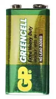 Фото товара Батарейка 6F22 GP Greencell, 9 V, солевая, бл. 10/1, аналоги: 6LR61, 1604, 1604A, PP3, E-Block, MN1604