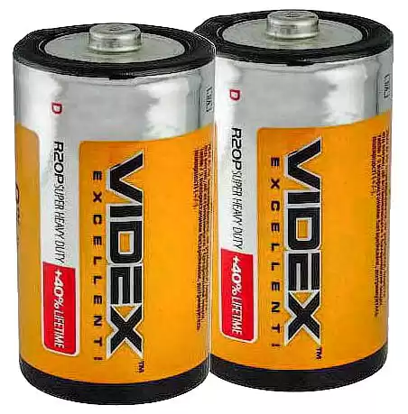 Батарейка D R20, Videx, 1,5 V, сольова, уп. 24/2/1, аналоги: LR20, UM1, 13, 14, 14D - зображення 1