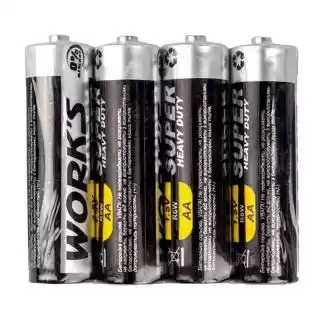 Фото товара Батарейка AA R6W Work's Super Heavy Duty, 1,5 V, солевая, уп. 40/4/1, аналоги: LR6, R6, 316, А316, Mignon, Stilo, пальчиковая