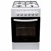 Фото товара Кухонная плита газовая Grunhelm FM-5601W на 4 конфорки с электрической духовкой, белая, духовка темная с белой ручкой. Габариты: в85*ш50*г59 см