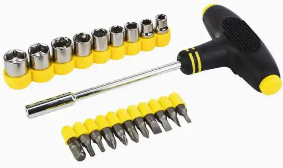 Набір 21в1 (Т-подібна викрутка з змін насадками SL4-7x25; PH1x25; PH2x25; PZ1x25; PZ2x25; T10x25; T15x25, головки 9шт (4-12мм) Сталь - зображення 1