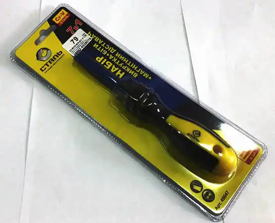 Набір 7в1 (викрутка з бітами і магнітним тримачем 350мм, біти: SL5х23; PH2x23; PH2x23; SL5х23; SL6x23; T15x23; T20x23) Сталь - зображення 1