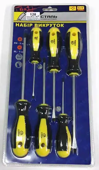 Набір викруток 6 предметів (PH0x75, PH1x100, PH2x150, SL3x75, SL5x100, SL6x150) Сталь - зображення 1