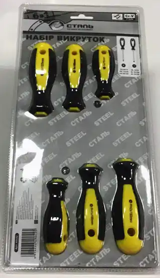 Набір викруток 6 предметів (PH0x75, PH1x100, PH2x150, SL3x75, SL5x100, SL6x150) Сталь - зображення 2