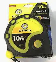 Фото товара Рулетка измерительная 10мх25мм прорезиненные вставки 3 стопа Сталь