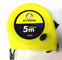 Фото товара Рулетка измерительная 5мх19мм пластиковый корпус 3 стопа Сталь