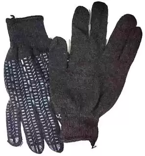 Фото товара Перчатки трикотажные ХБ, черный цвет, синие ПВХ "квадраты" на одной стороне, оверлок на манжете белого цвета, р.10 WERK 2122