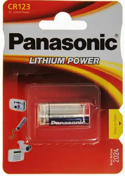 Батарейка CR123A, Panasonic, 3 V, літієва, уп. 1/1, аналоги: DL123A, ECR123A, BR123A, K123A, 123 - зображення 1