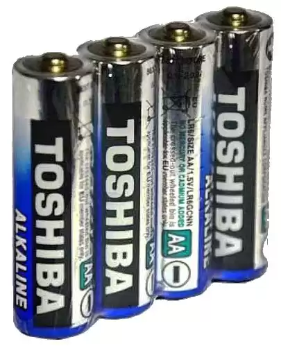 Батарейка AA LR6, Toshiba, 1,5 V, лужна, уп. 4/1, аналоги: R6, UM3, 15, 15A, MN1500 - зображення 1