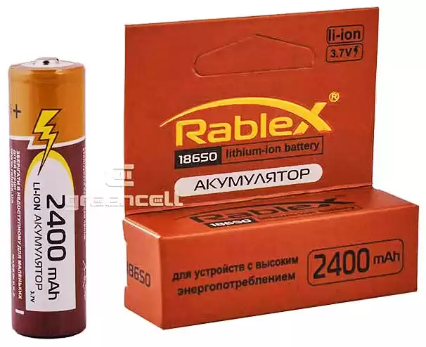 Аккумулятор 18650 Rablex 2400 mAh, литиевый, 3.7V, с защитой - изображение 1