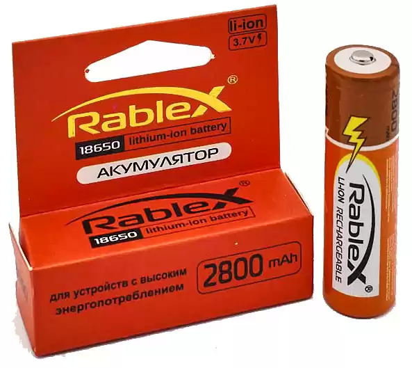 Аккумулятор 18650 Rablex 2800 mAh, литиевый, 3.7V, с защитой - изображение 1