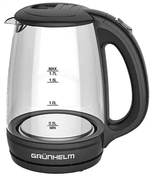 Електрочайник GRUNHELM EKP-1703GB, скляний, чорний, 1,7л, дисковий, 2200 Вт, LED підсвічування - зображення 1