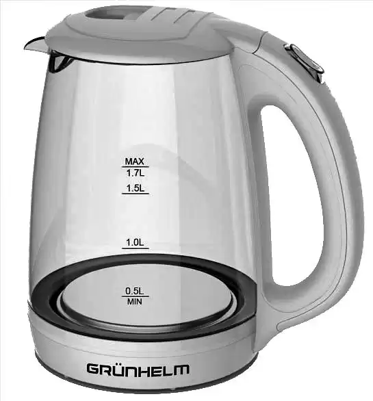Електрочайник GRUNHELM EKP-1703GW, скляний, білий, 1,7л, дисковий, 2200 Вт, LED підсвічування - зображення 1