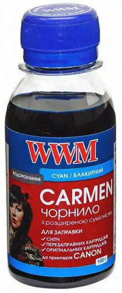 Чорнило WWM CARMEN (CU/C) Cyan, 100 г, універсальне для принтерів Canony - зображення 1