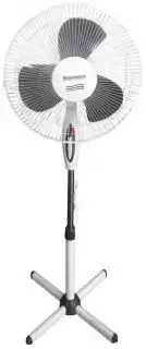 Фото товара Вентилятор напольный Grunhelm GFS-1621 белый. Мощность 40 Вт, диаметр 40 см, 3 режима скорости, поворот 90 градусов, регулировка высоты и наклона