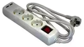 Фото товара Сетевой удлинитель Grunhelm GS3W2MUSB 220 вольт на 3 розетки+USB, длина кабеля 2м