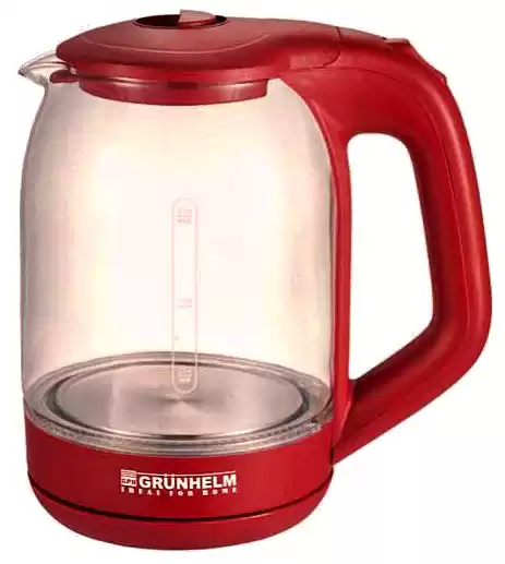 Електрочайник GRUNHELM EKP-1801GR, скляний, червоний, 1,7л, дисковий, 2200 Вт, LED підсвічування - зображення 1