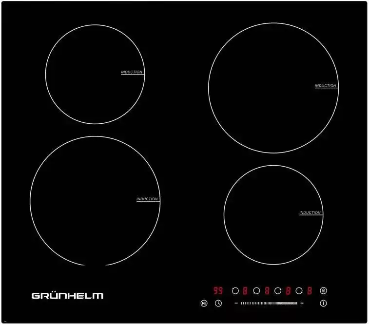 Варочная поверхность индукционная Grunhelm GPI 823 B (4 конфорки, габариты 59*52 см, стеклокерамика, автоотключение, таймер, защита от детей) - изображение 1