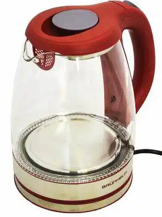 Електрочайник Grunhelm EKP-2316GS, скляний, червоний, 1,8 л, дисковий, 1800 Вт, LED підсвічування - зображення 1