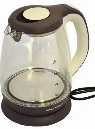 Електрочайник GRUNHELM EKP-2315GE, скляний, білий/коричневий, 1,8 л, дисковий, 1800 Вт, LED підсвічування - зображення 1