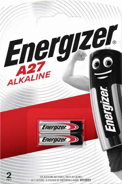 Батарейка A27 Energizer, 12 V, алкалінова, плівка, бл. 1/1, аналоги: 27A, MN27, L828, V27A, GP27A, LR732 - зображення 1