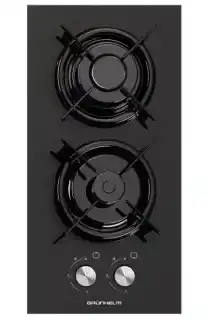 Фото товара Варочная поверхность газовая Grunhelm GPG 0201 BF (2 конфорки, материал поверхности закаленное стекло)
