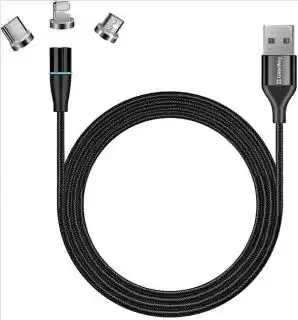 Фото товара Кабель ColorWay Magnetic Data/qc USB – Lightning/micro-USB/USB Type-C Black 1 м CW-CBUU038-BK