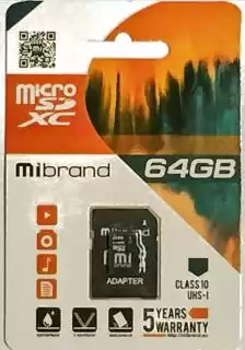 Фото товара Карта памяти 64Gb class 10, Mibrand, microSDHC UHS-1+SD