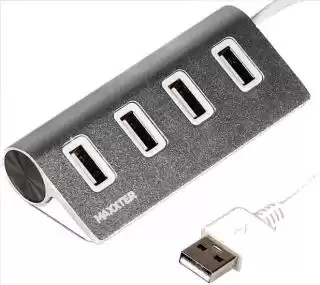 Фото товара HUB USB 2.0 98 HU2A-4P-01 на 4 порта, метал, серебристый Maxxter
