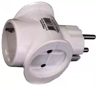 Фото товара Тройник в розетку 3T-1 с заземлением белый 16A-250V (Евро)