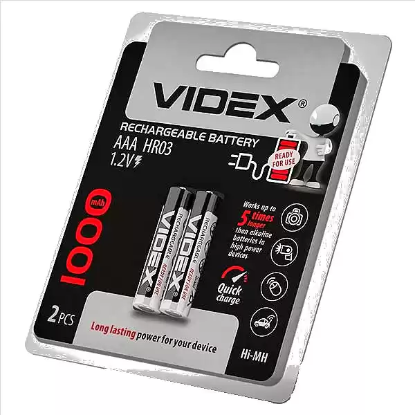 Аккумулятор AAA Videx HR03 1000mAh double blister/2pcs 20/200 - изображение 1