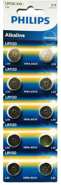 Батарейка G10 Philips, лужна, бл. 10/1, аналоги: AG10, LR54, LR1130, G10, 189, SR1130W, GP89A, 389, SR1130, V10GA, SR54 - зображення 1