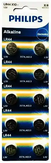 Батарейка G13 Philips, лужна, бл. 10/1, аналоги: LR44, AG13, A76, 357, 303, SR44, SR44W, 11L, L1154, RW82 - зображення 1