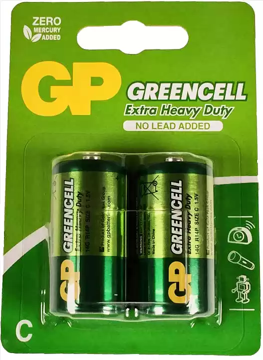 Батарейка C R14, GP Greencell 14G-U2, 1,5 V, сольова, бл. 2/1, аналоги: LR14, UM2, 13, 14, 14D - зображення 1