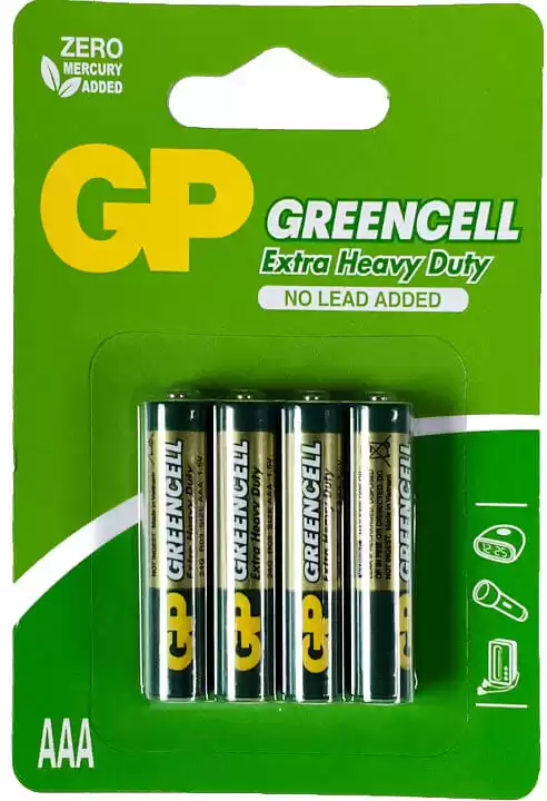 Батарейка AAA R03, GP Greencell 24G-U4, 1,5 V, сольова, уп. 4/1, аналоги: LR03, UM4, 24A, MN2400, AM4 - зображення 1