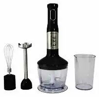 Фото товара Блендер Grunhelm EBS-857VSС черного цвета. В комплекте погружной блендер, 850 Вт, чаша с измельчителем и насадка венчик для взбивания кремов