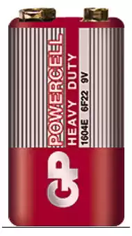 Батарейка 6F22 GP Powercell, 9 V, сольва, бл. 1/1, аналоги: 6LR61, 1604, 1604A, PP3, E-Block, MN1604 - зображення 1