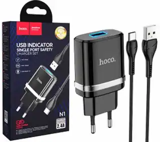 Фото товара Зарядное устройство Hoco N1 220V на 1 USB, 5V 2,4A черный