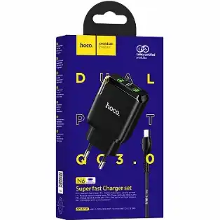Зарядний пристрій Hoco N6 220V на 2 USB, 5V 3A чорний - зображення 1