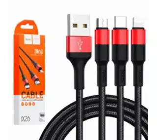 Фото товара Кабель 3 в 1, с USB до micro USB, до Iphone, до Type-C, Hoco X26 1 м, чорно-красный