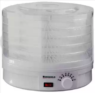 Фото товара Сушка для продуктов Grunhelm BY1102, белого цвета с прозрачніми лотками, мощность 245 Вт, лотки для продуктов 5 уровней, диаметр 32 см