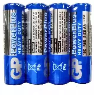 Фото товара Батарейка AA R6, GP PowerPlus 15G-S4, 1,5 V, солевая, уп. 4/1, аналоги: R6, UM3, 15D, 15S, пальчиковая